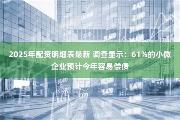 2025年配资明细表最新 调查显示：61%的小微企业预计今年容易偿债